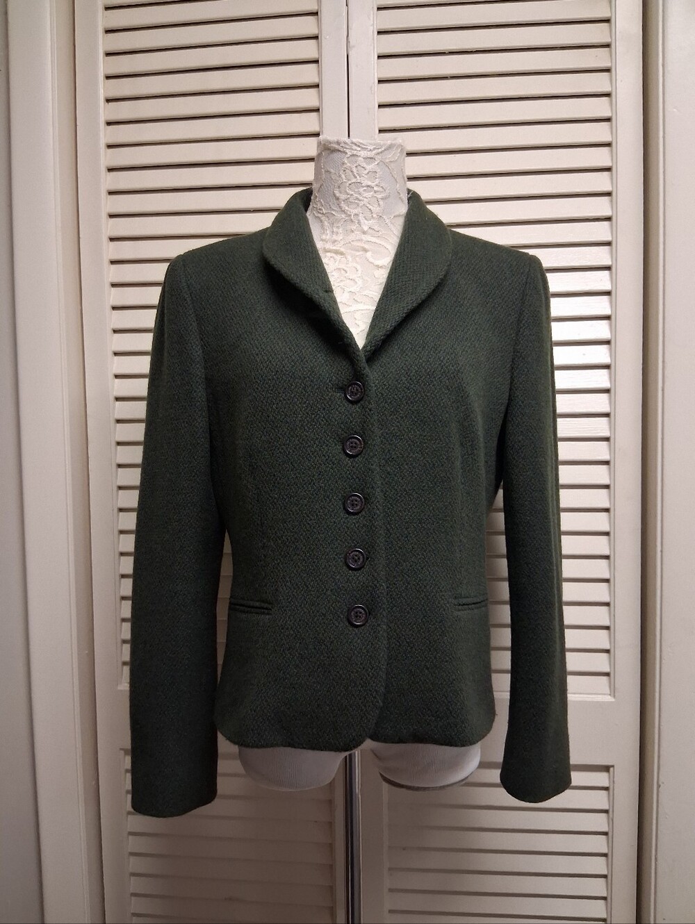 Vintage Ralph Lauren Lauren Dark Forest Green Textured Jacket - Picture 6 of 16